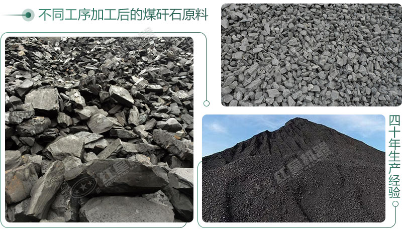 煤矸石原料經過破碎、制砂加工后的不同粒形展示